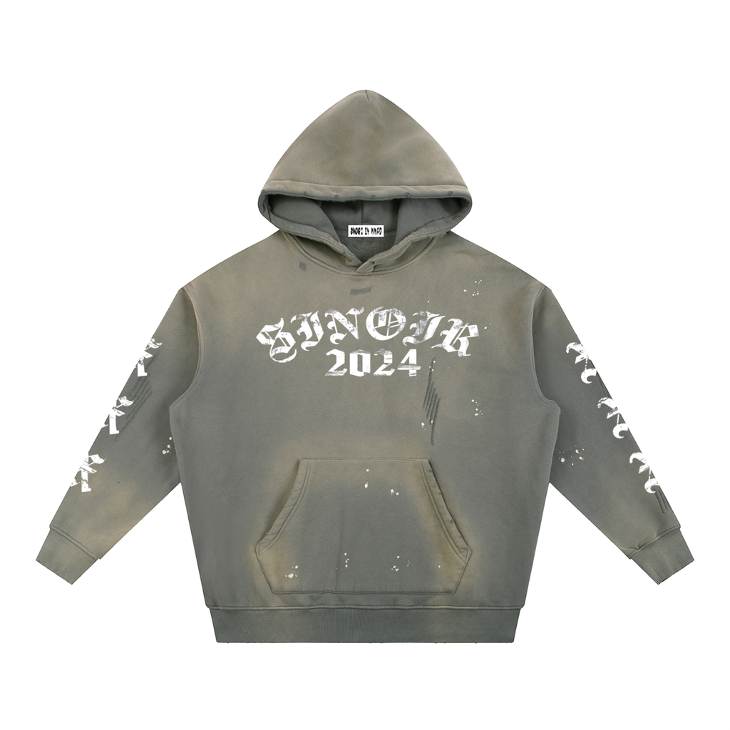 Vintage Washed Frayed Fleece Hoodie